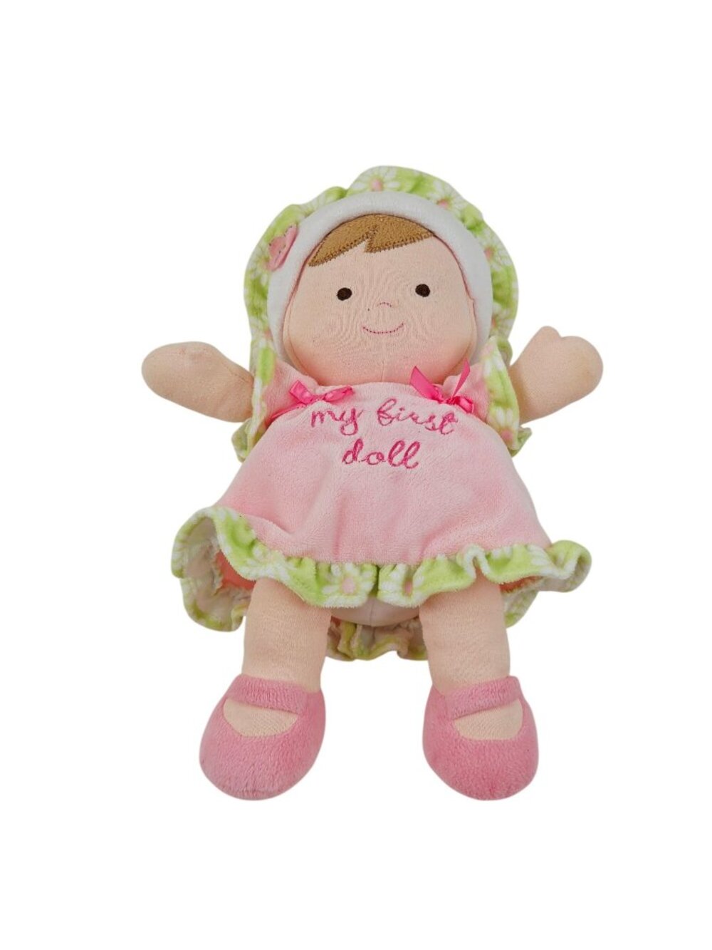 Carters Plush My First Doll Girl Pink Dress Green Trim Prestige Toys Rattles